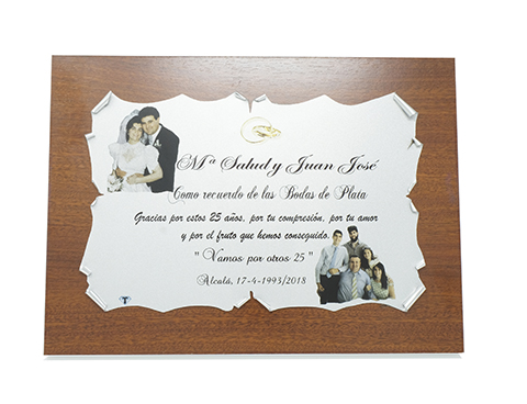 Placa madera Boda con fotos pergamino sublimación