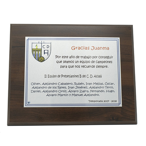 Placa madera grabada a color fútbol