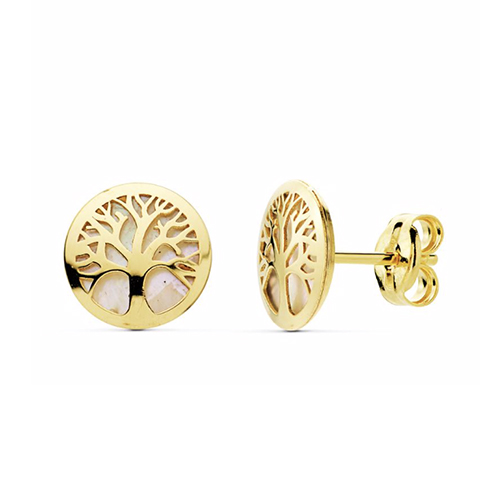 Pendientes Oro 18k Arbol de la vida con Nácar