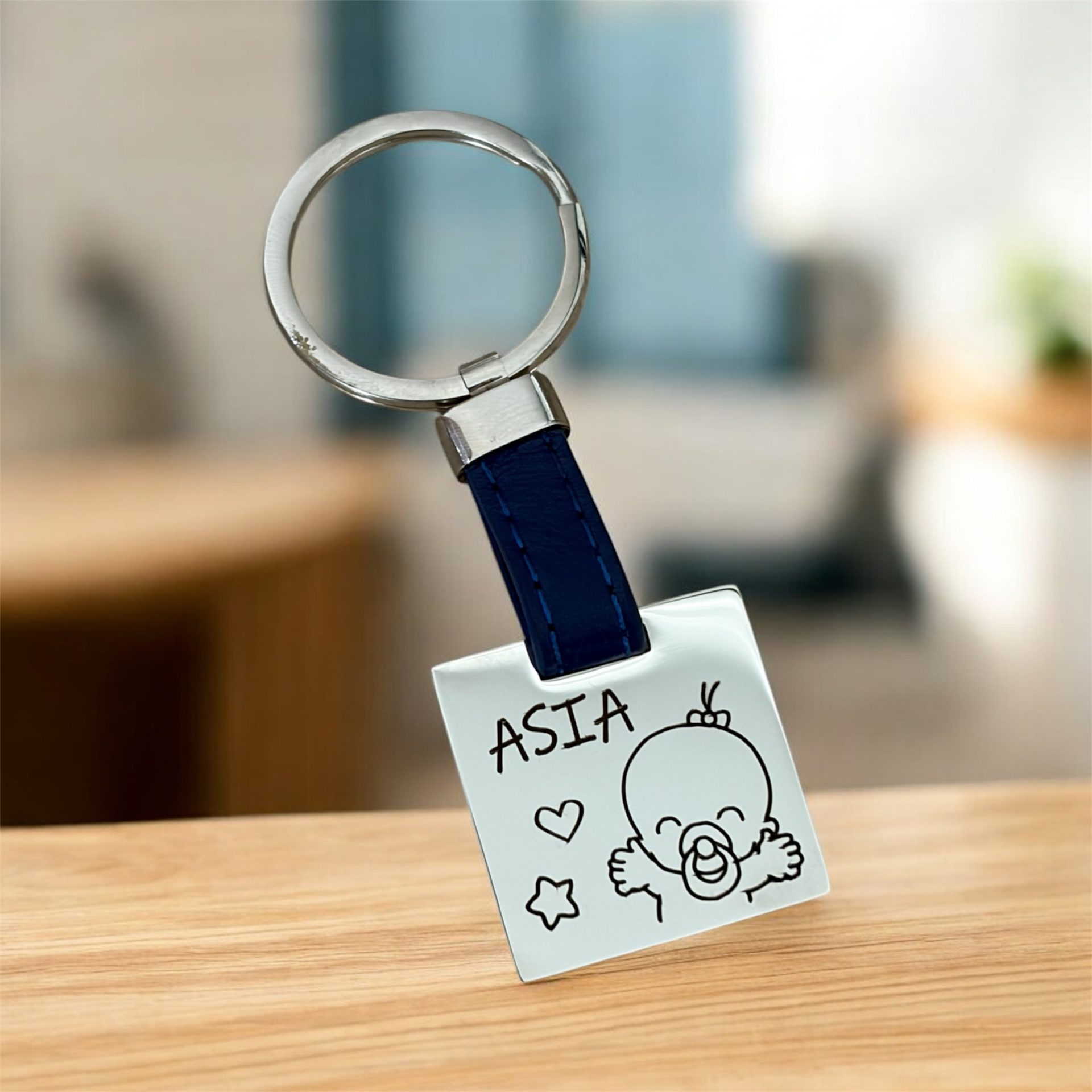 llavero personalizado acero en azul