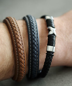 Pulsera para hombre de cuero marrón