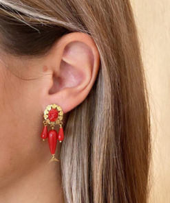 Pendientes Oro 18k largo coral