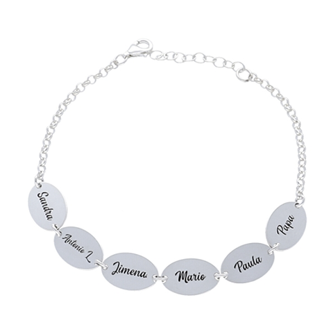 Pulsera plata nombres ovalada personalizada