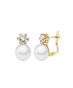 Pendiente oro perla con circonitas
