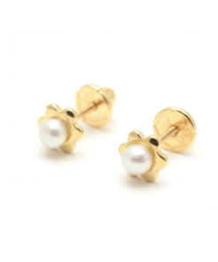 Pendientes oro perlas flor
