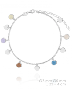 Tobillera corazon plata de ley multicolor