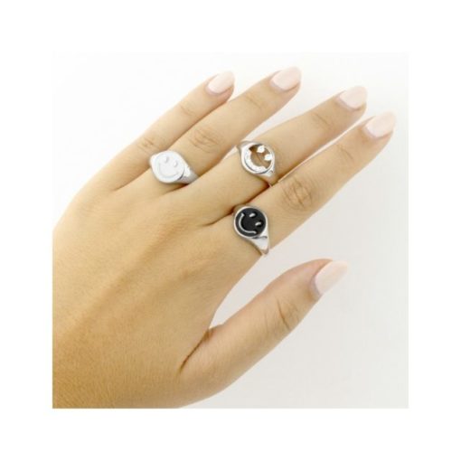 Anillo de plata de ley cara feliz
