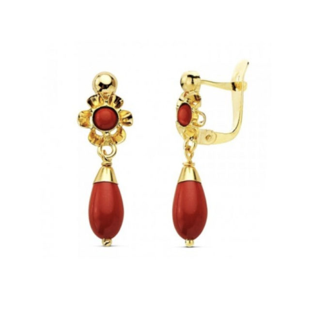Pendientes oro 18k coral niña