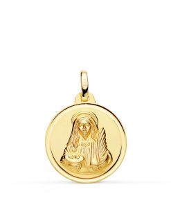 Medalla Oro 18k Santa Lucía bisel 18 mm