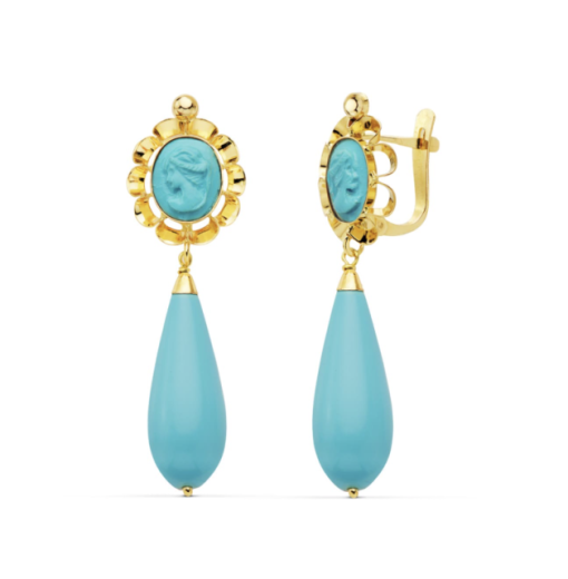Pendientes Oro 18k turquesa camafeo