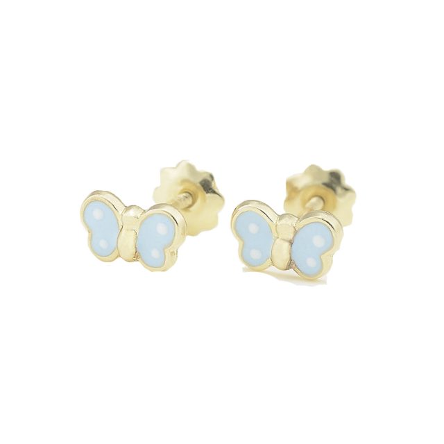 Pendientes oro bebe mariponsa celeste