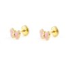 Pendientes oro bebe mariposa rosa