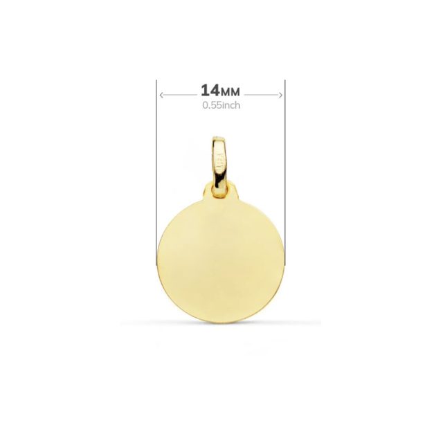 Medalla disco biseñ Oro 18k 14 mm