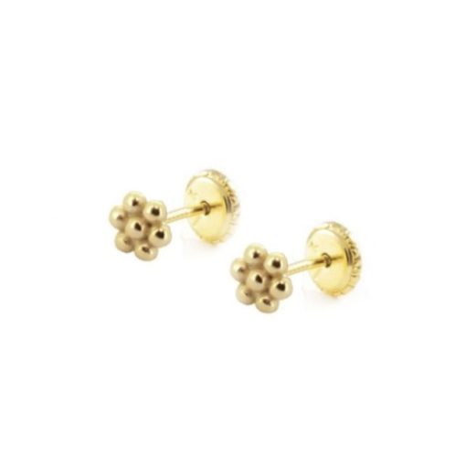 Pendiente Oro 18k flor bola