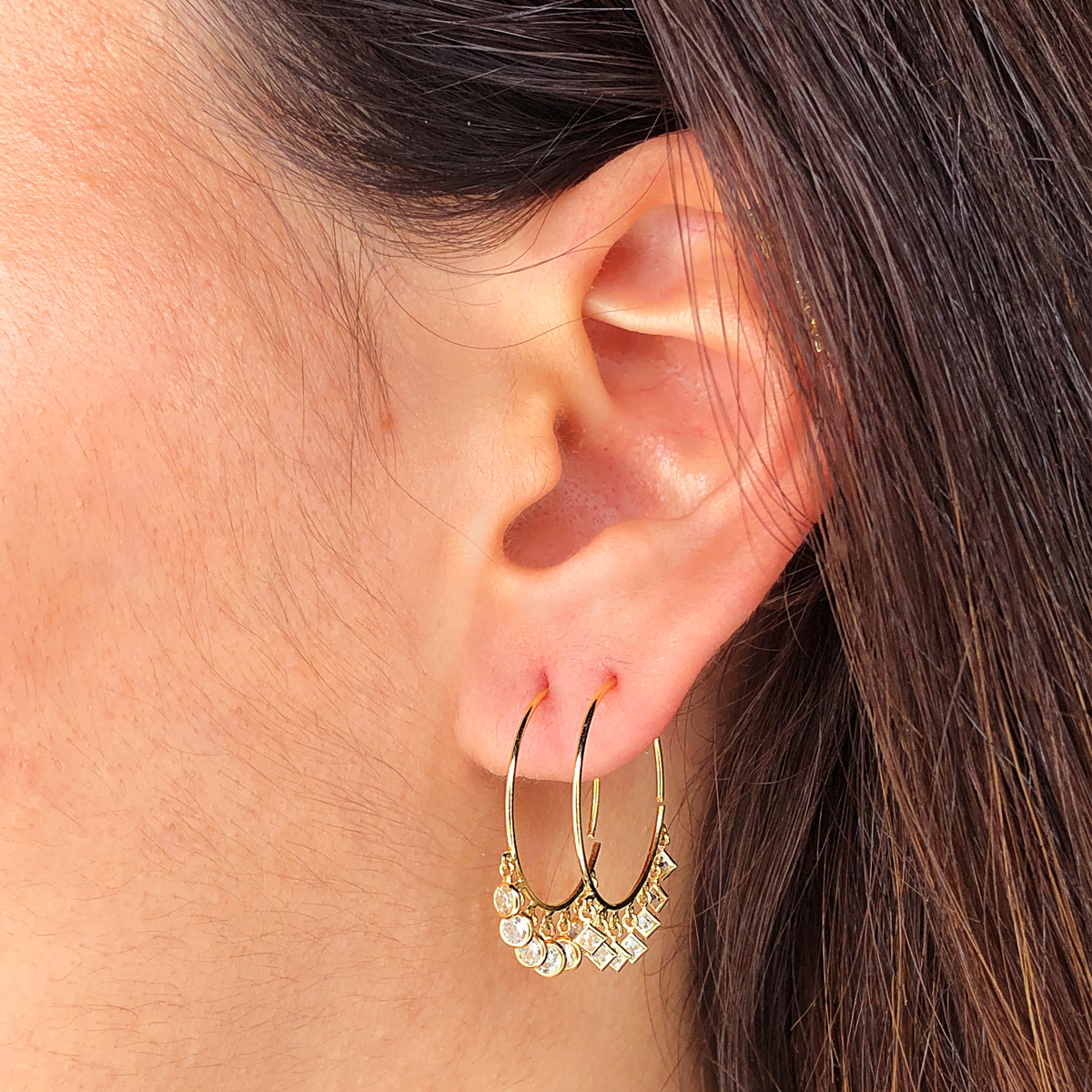 Aros Oro 18K con colgantes circonitas - Imagen 2