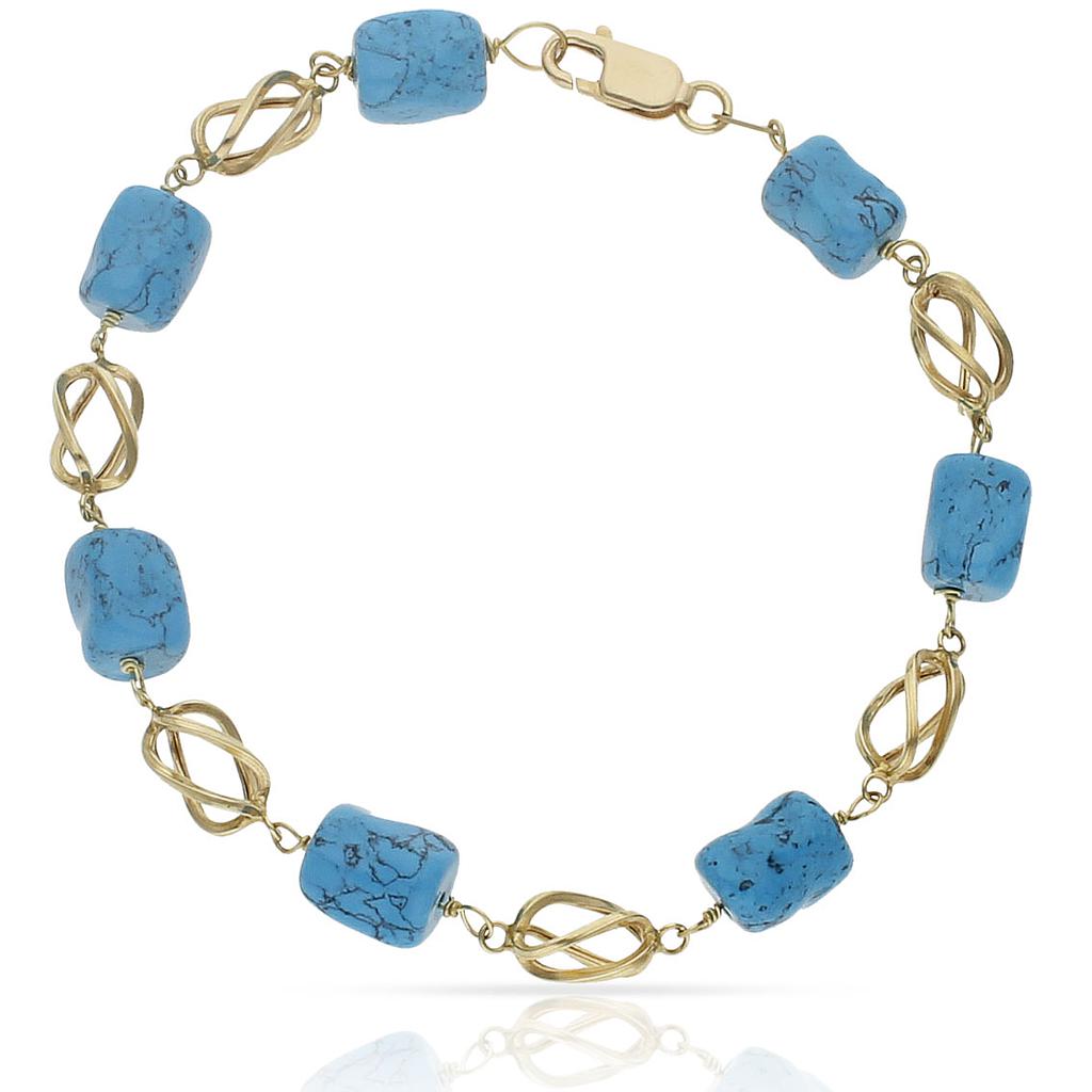 Pulsera oro 18k jaula turquesas 19cm