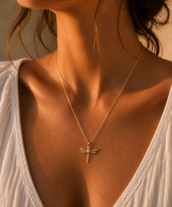 Collar libelula acero chapado oro 18k