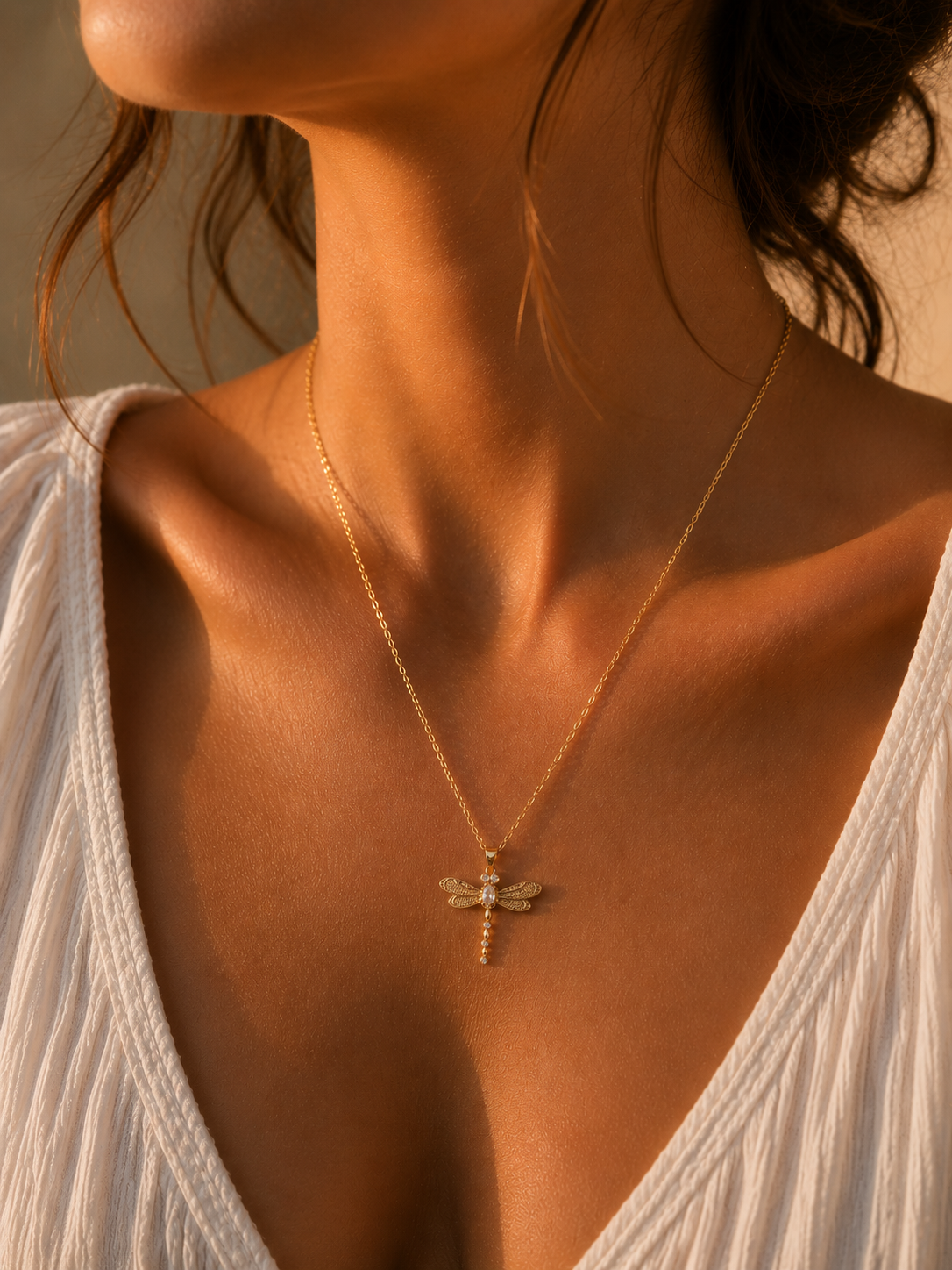 Collar libelula acero chapado oro 18k