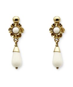 Pendientes oro 18k niña color marfil blanco lágrima 1ª postura