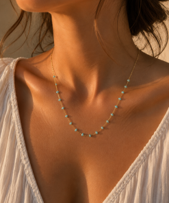Collar acero chapado con piedra natural