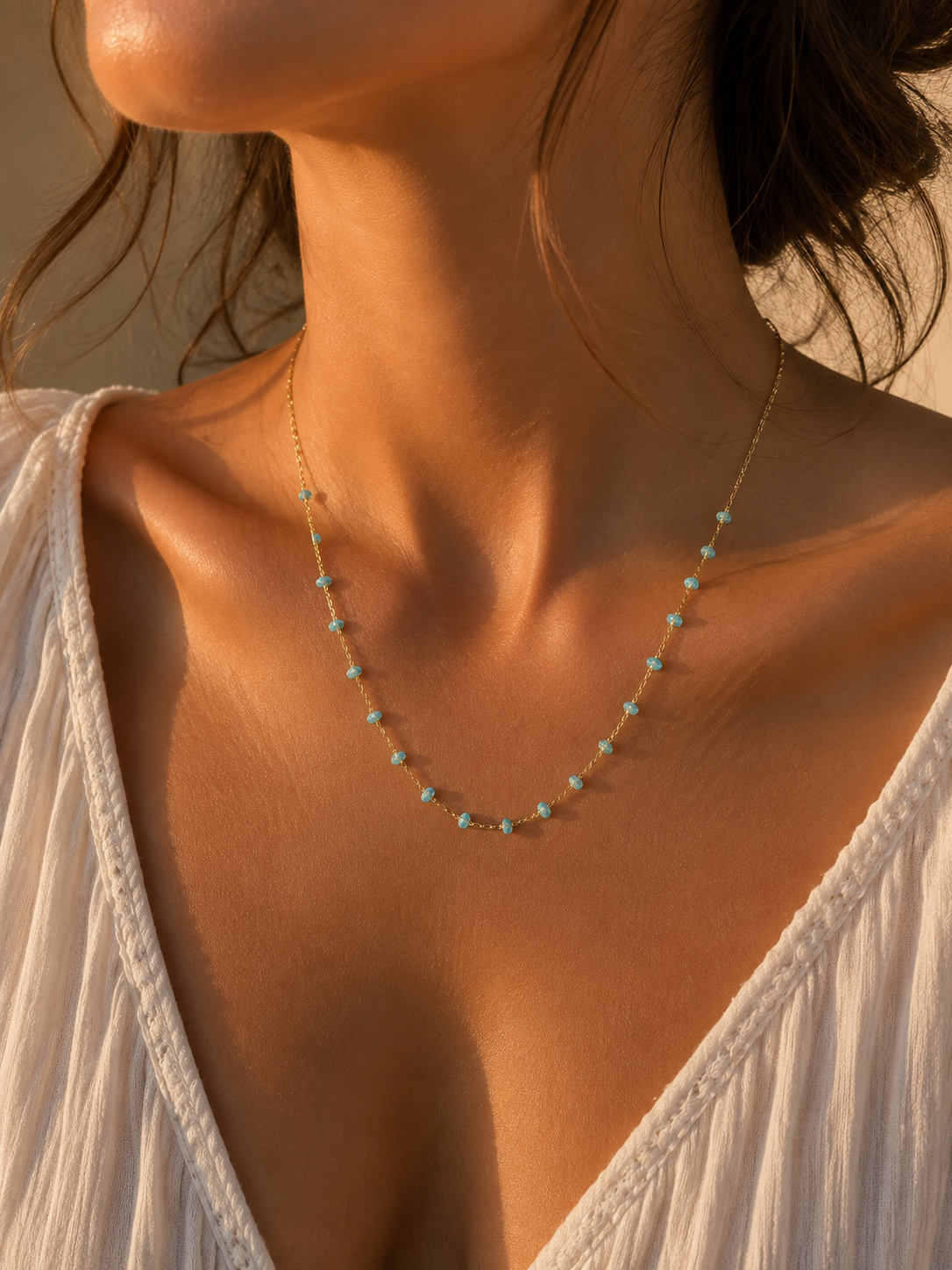 Collar acero chapado con piedra natural