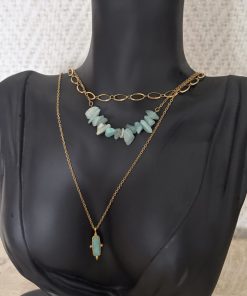 Gargantilla chapada oro 18k triple turquesa