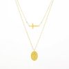 Gargantilla acero chapada oro 18k doble cruz