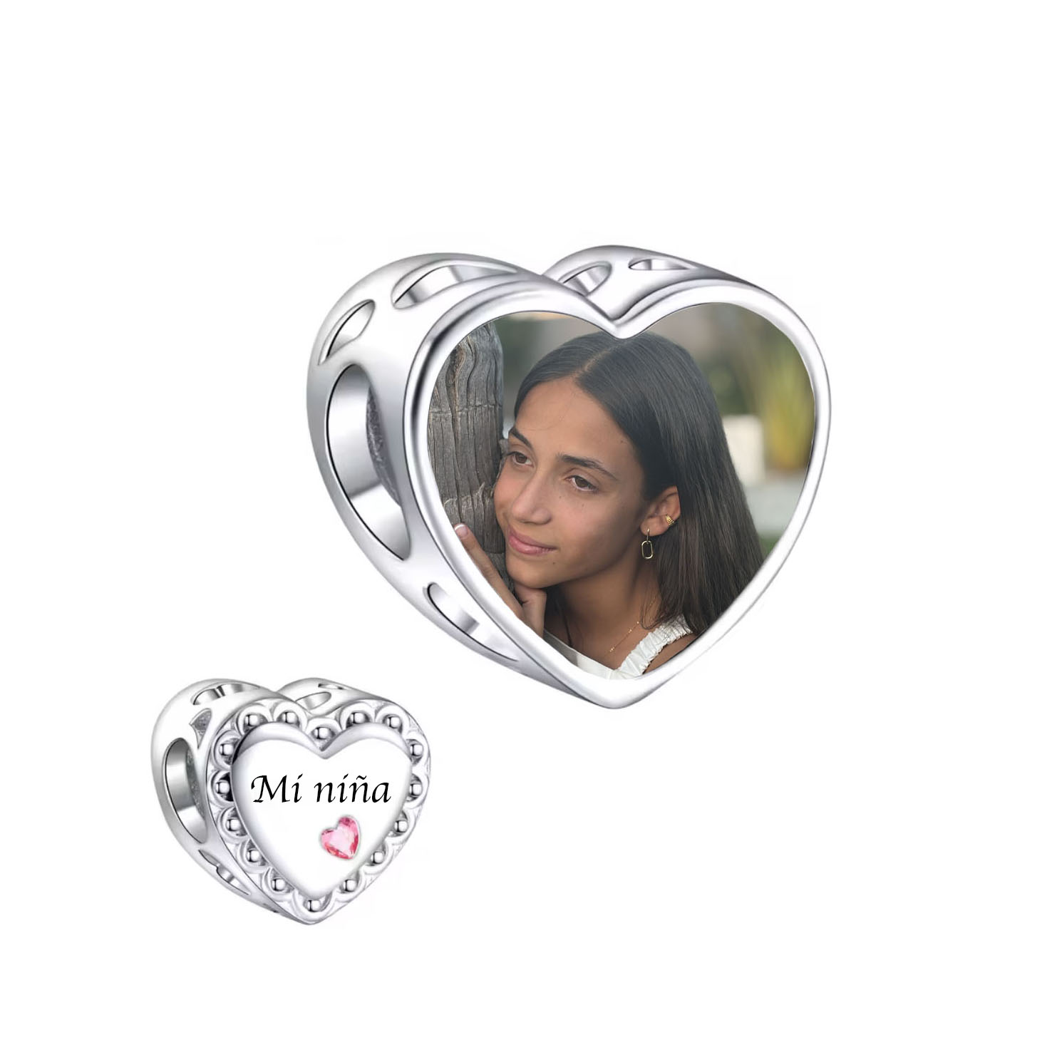 Charm plata con piedra fotografía y nombre