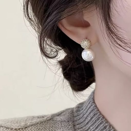 Pendientes plata chapado perla-piedra cierre omega
