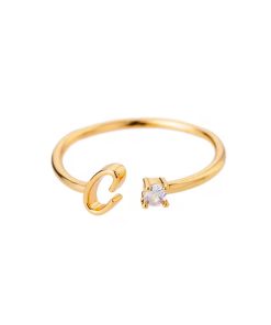 Anillo chapado oro letra piedra