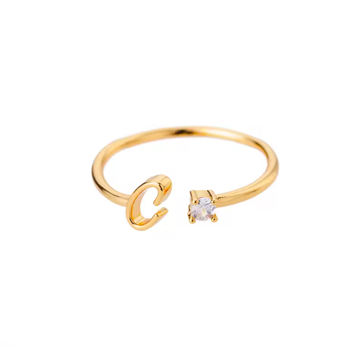 Anillo chapado oro letra piedra