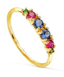Anillo Oro 18k maría con piedras de colores