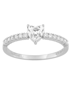 Sortija Oro blanco 18k corazon con diamantes