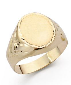 Sello oro 9K amarillo hueco oval lateral tallado