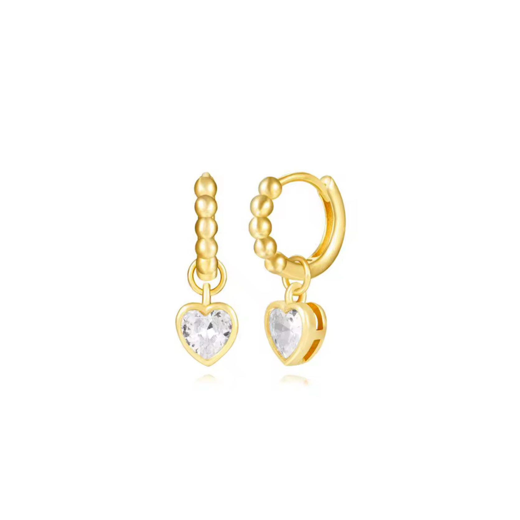 Aros bolas corazon plata chapado