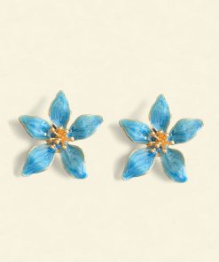 Pendientes flor celeste chapado laton