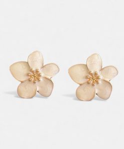 Pendientes flor marfil chapado laton