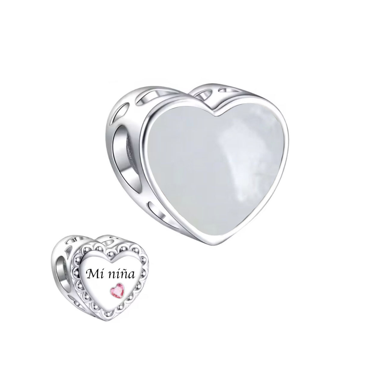 charm plata corazon leche materna personalizado