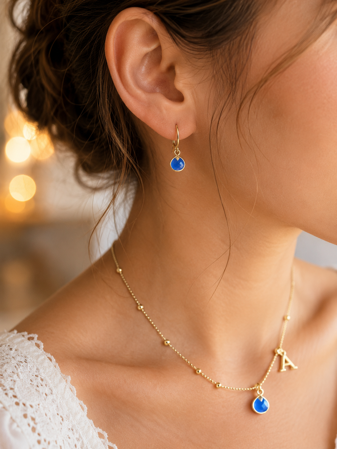 Aros plata chapado con conjunto y letra