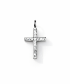 Cruz plata de ley palo con piedras