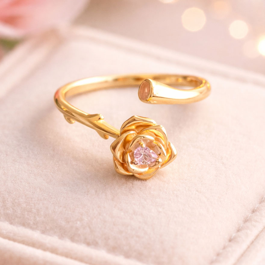 Anillo plata de ley chapado Rosa encantada