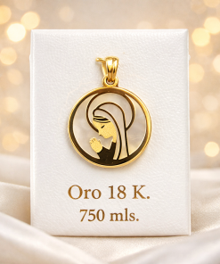 Colgante oro 18k virgen niña nacar redonda