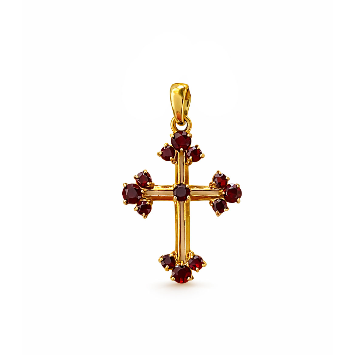 Colgante cruz granate oro 18k