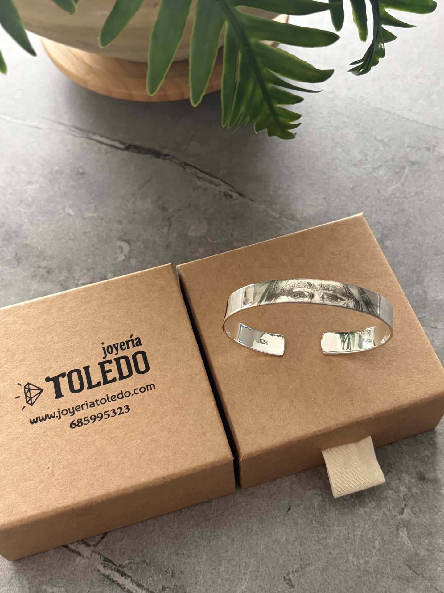 Pulsera plata de ley rígida 8mm con fotografía