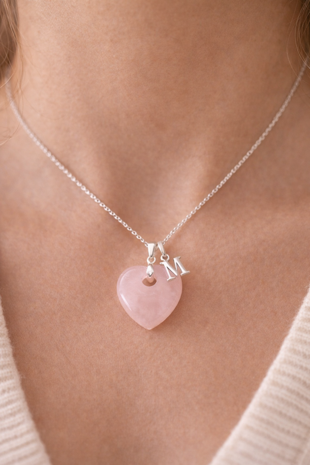 Gargantilla plata de ley corazon rosa