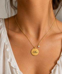 Gargantilla plata chapada medalla circonita personalizada