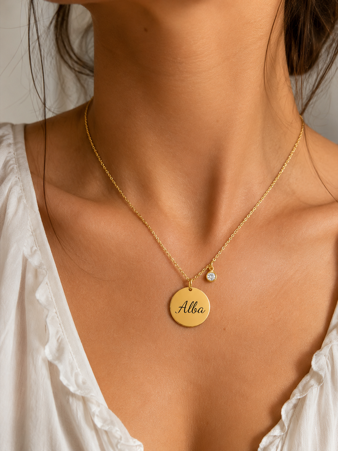 Gargantilla plata chapada medalla circonita personalizada