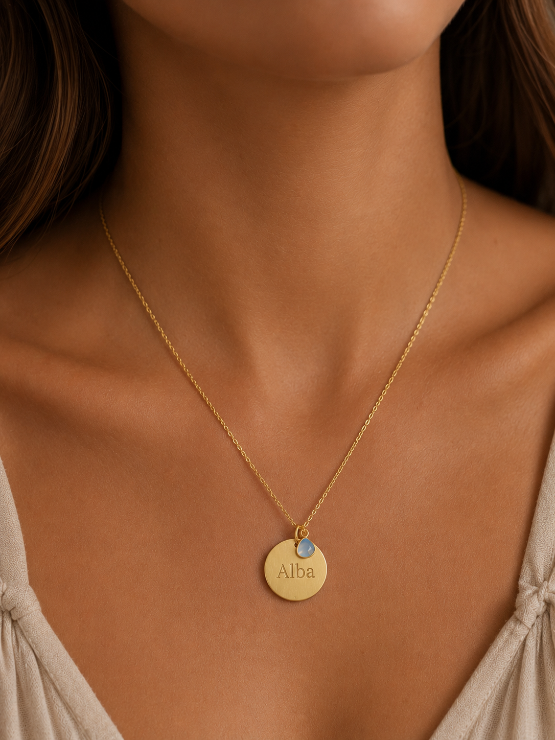 Gargantilla plata chapada medalla piedra personalizada