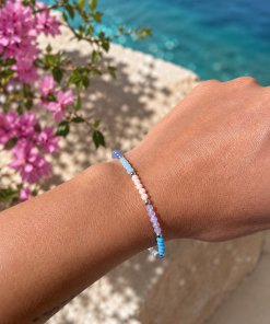 Pulsera plata de ley chapada piedras, bolitas e inicial