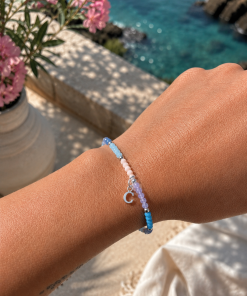 Pulsera plata de ley piedras, bolitas e inicial